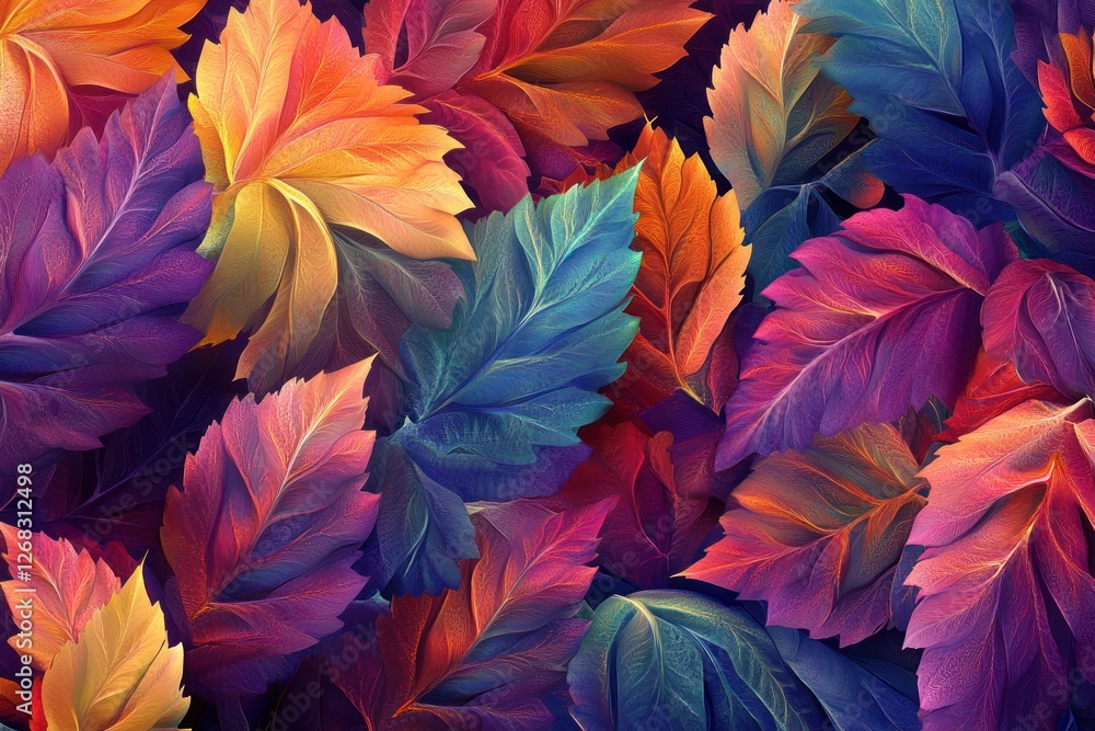 Aufkleber colorful fractal foliage with intricate patterns, creating a vibrant and artistic design suitable fo