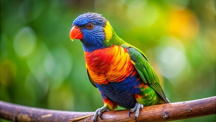 Naklejka premium Vibrant Rainbow Lorikeet Close-up on Branch - Australian Bird Photography