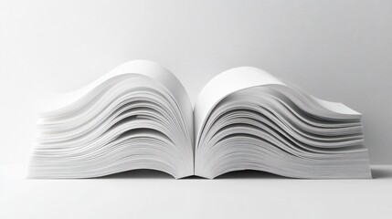 Fototapeta premium Blank book pages open, white background, studio shot, publishing