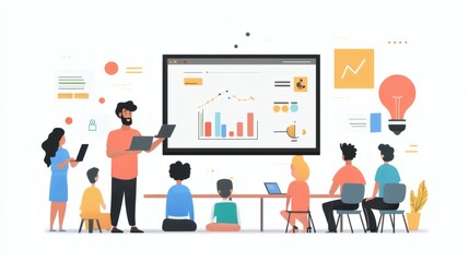 Group of Diverse Individuals Engaged in Data Presentation Session