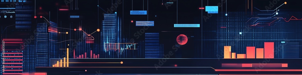 Aufkleber abstract digital cityscape showing data and graphs