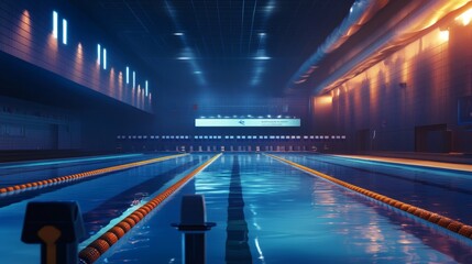 Indoor Swimming Pool with Lanes and Dramatic Lighting Effects