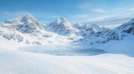 Snow Covered Mountain Range Winter Landscape Panoramic View