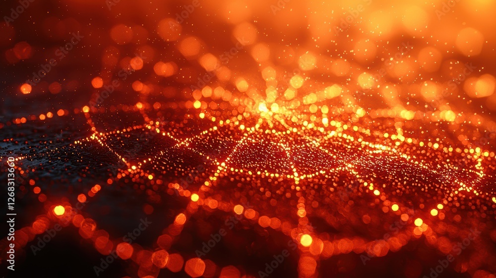 Poster a glowing network of interconnected points against a dark background.