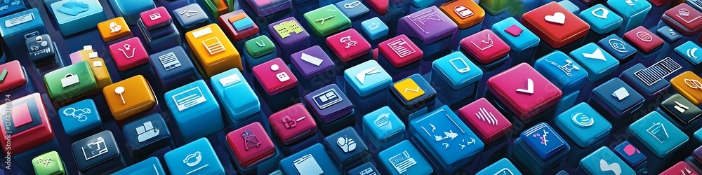 Poster colorful cubes displaying various application icons
