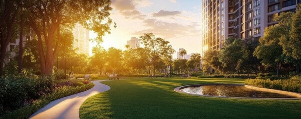 Sunset Park Pathway Apartment Building Background
