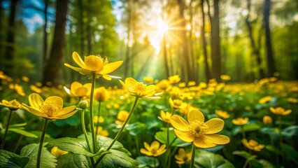 Obraz premium Vibrant Yellow Buttercups in Summer Forest - Long Exposure Photography