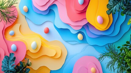 Fototapeta premium Colorful Abstract Background with Paper Layers and Easter Eggs Design