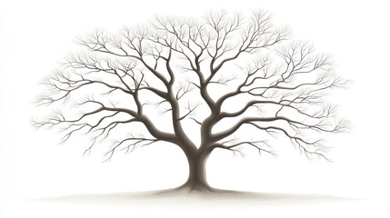 Obraz premium Bare Oak Tree Winter Landscape, Nature Illustration