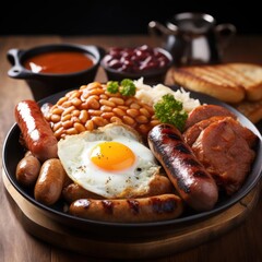 A plate of English breakfast food