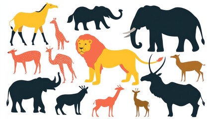 Fototapeta premium African Safari Animals Silhouette Collection, Illustration