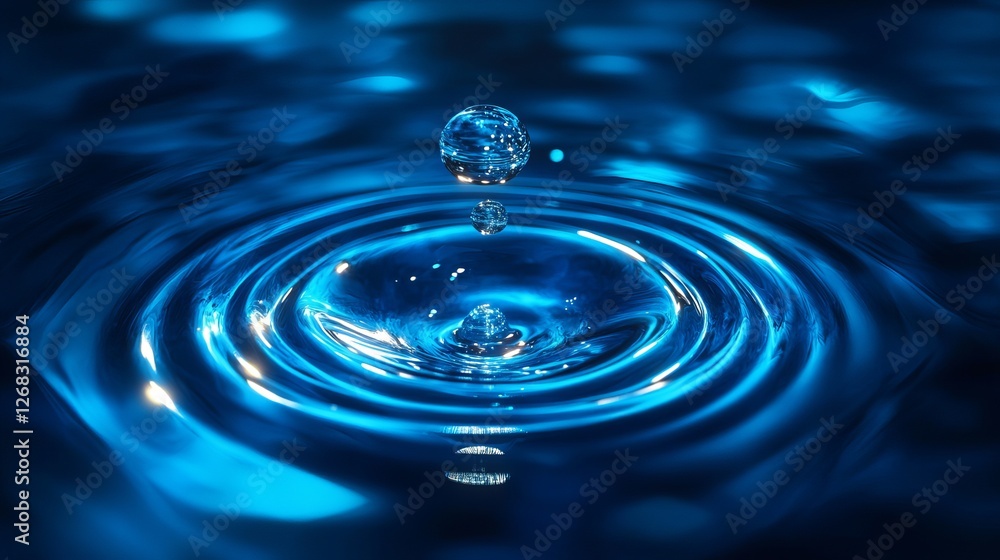 Aufkleber stunning blue water drop impact ripple effect abstract background image high resolution perfect for 
