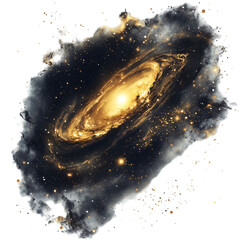 Cosmic black and gold galaxy isolated on transparent background 