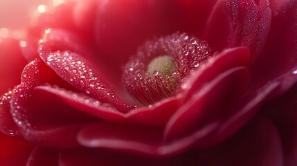 Stunning Dew Drops on Red Flower Macro Photography