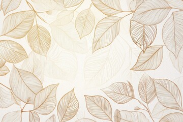 Obraz premium Elegant vector wallpaper with intricate gold leaves drawn in line art style over a soft textured natural backdrop, exuding a luxurious vibe.