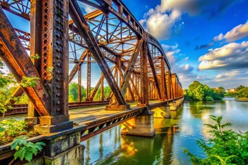 Obraz premium Vintage Iron Bridge Louisville Kentucky, Candid River View Photography