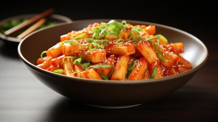 Fototapeta premium Bowl of spicy Korean rice cake dish