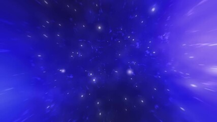 Animated abstract dark blue background with flying star particles, high speed space transportation animation suitable for space-themed motion graphics and teleportation.