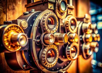 Vintage Ophthalmic Phoropter: Close-Up Detail of Retro Eye Exam Device