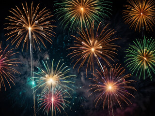 Naklejka premium Fireworks burst in the sky, creating a mesmerizing and festive atmosphere.