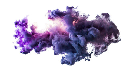 Fototapeta premium Purple and blue ink cloud expanding on transparent background