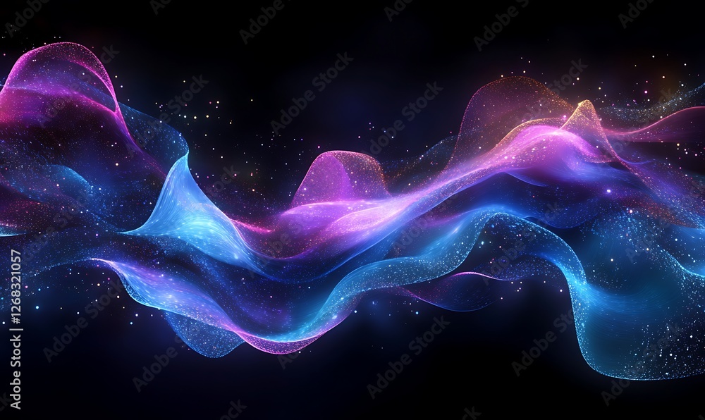 Poster A vibrant abstract wave representing interconnected data, ideal for tech and digital art themes.