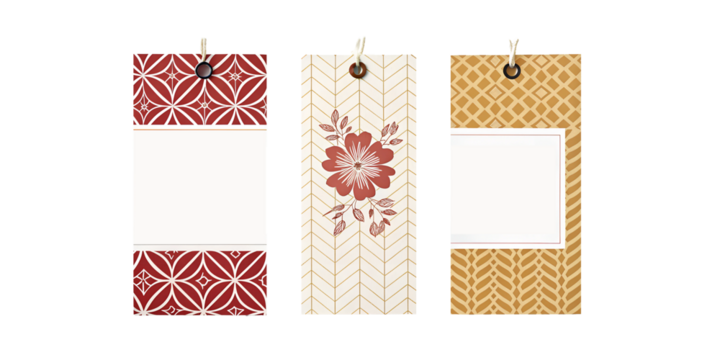Set of Rectangular Fabric Labels on White for Crafting and DIY Projects, PNG Transparent