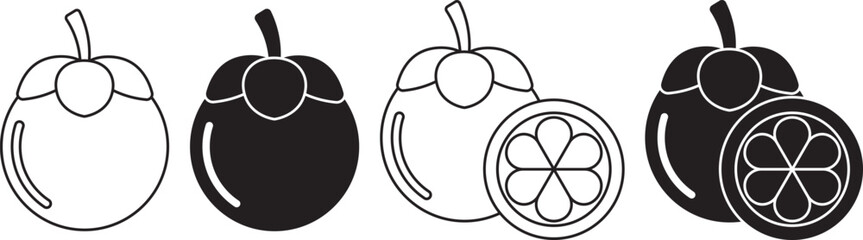 Mangosteen also known as the purple mangosteen icon set