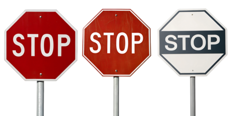 Collection of Stop Signs on White for Road Safety and Alerts, PNG Transparent