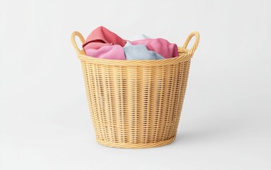 Woven Basket with Colorful Laundry Textiles Inside