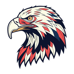 A vibrant eagle face design with bold, colorful patterns, sharp eyes, and intricate details, symbolizing strength, freedom, and wisdom in a captivating artistic style.