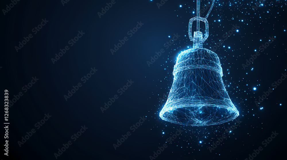 Poster digital ringing: a captivating digital rendering of a bell glows against a dark, creating an atmosph