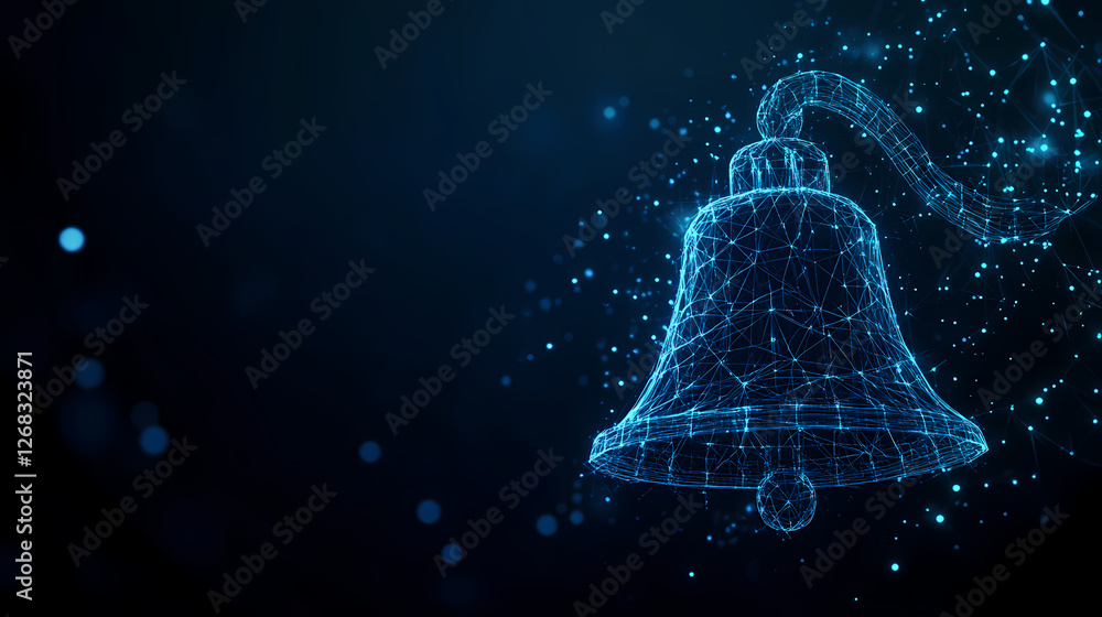 Poster digital bell in abstract form: an artistic representation of a bell, crafted from a network of inter
