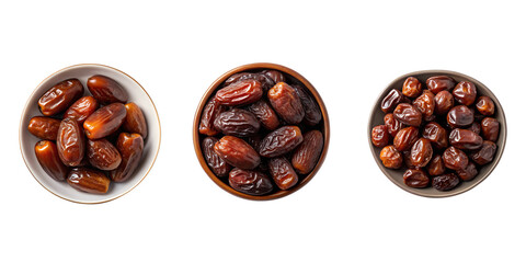 Bowl of Dates on White for Fresh and Organic Fruit Display, PNG Transparent
