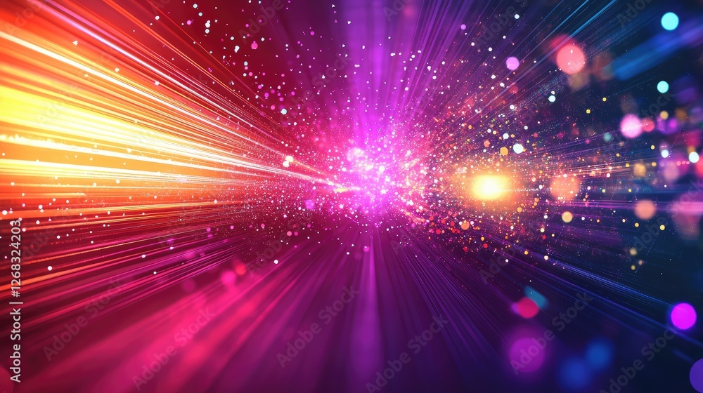 Poster an abstract digital background filled with glowing lines and tech data points, symbolizing the evolu