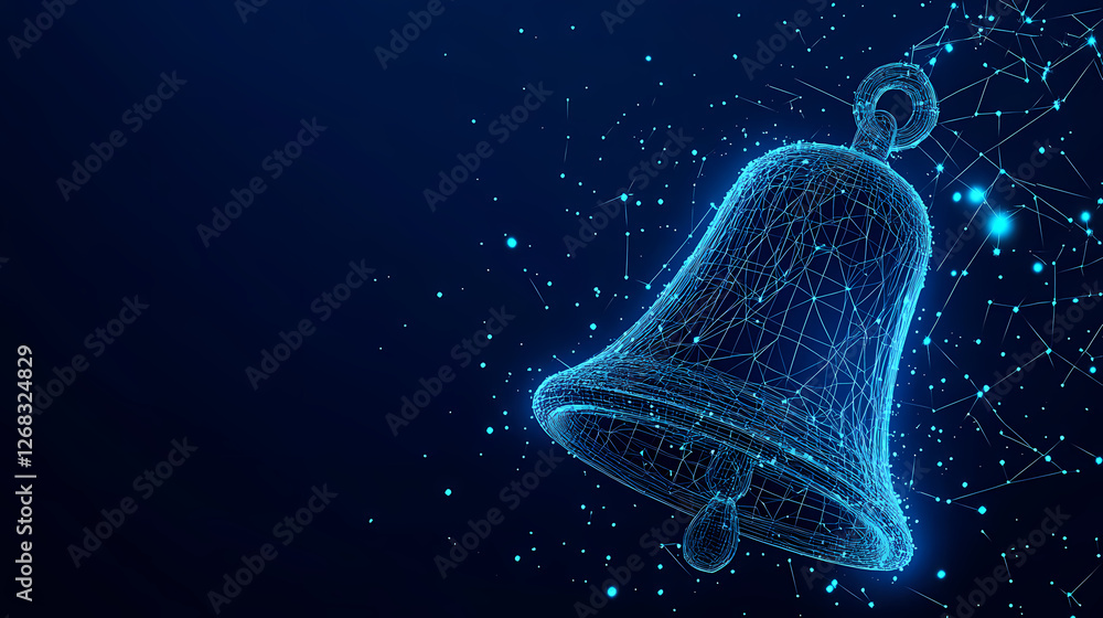 Poster digital bell: a mesmerizing digital rendering of a bell, constructed from interconnected points and 