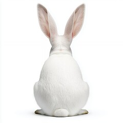 Obraz premium Fluffy White Rabbit Sitting Quietly Against a Plain Background