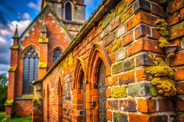 Fototapeta premium Weathered Brick Church Exterior Detail: Macro Photography of Aged Brickwork
