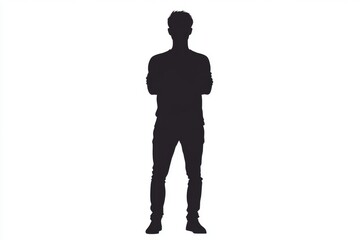 Confident man silhouette, arms crossed, studio, white background, profile (2)