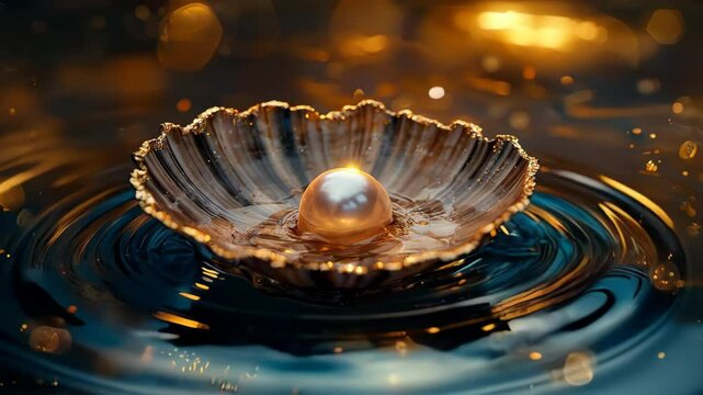 Pearl inside a seashell. Beautiful pearl in the shell.