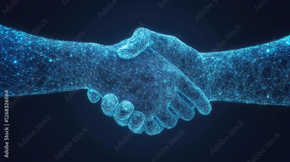 Poster a cyber-security handshake in a virtual environment, symbolizing secure business collaborations. cop