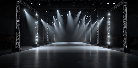 Fashion runway with stage lighting and event setup isolated on a transparent background.







