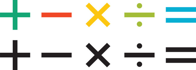 Mathematic symbol. Plus, minus, multiplication and division mathematical symbols set. Vector illustration