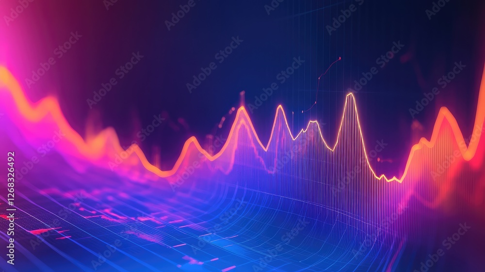 Poster a digital abstract financial graph with strong business indicators, representing stable and rising p
