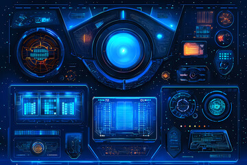 Fototapeta premium An intricate vector illustration of a blue circuit board with futuristic digital tech elements.