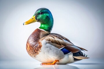 Obraz premium White Background Studio Shot of a Single Duck, Isolated Bird Image