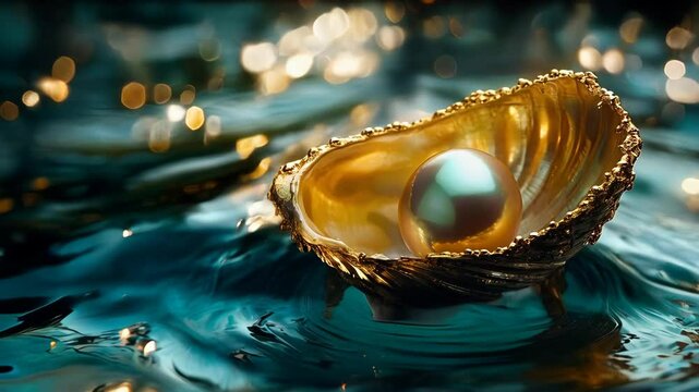 Pearl inside a seashell. Beautiful pearl in the shell.