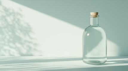 Clear Glass Bottle Sunlight Shadows Minimalist Product Photography