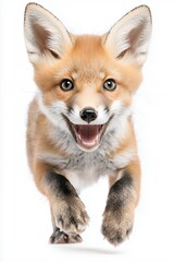 Fototapeta premium Joyful Red Fox Cub Running Playfully with Open Mouth and Energetic Expression