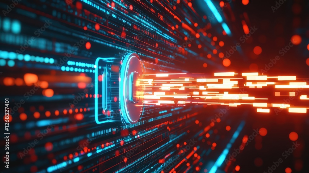 Poster a futuristic digital key unlocking a security grid, representing encrypted online access. copy space